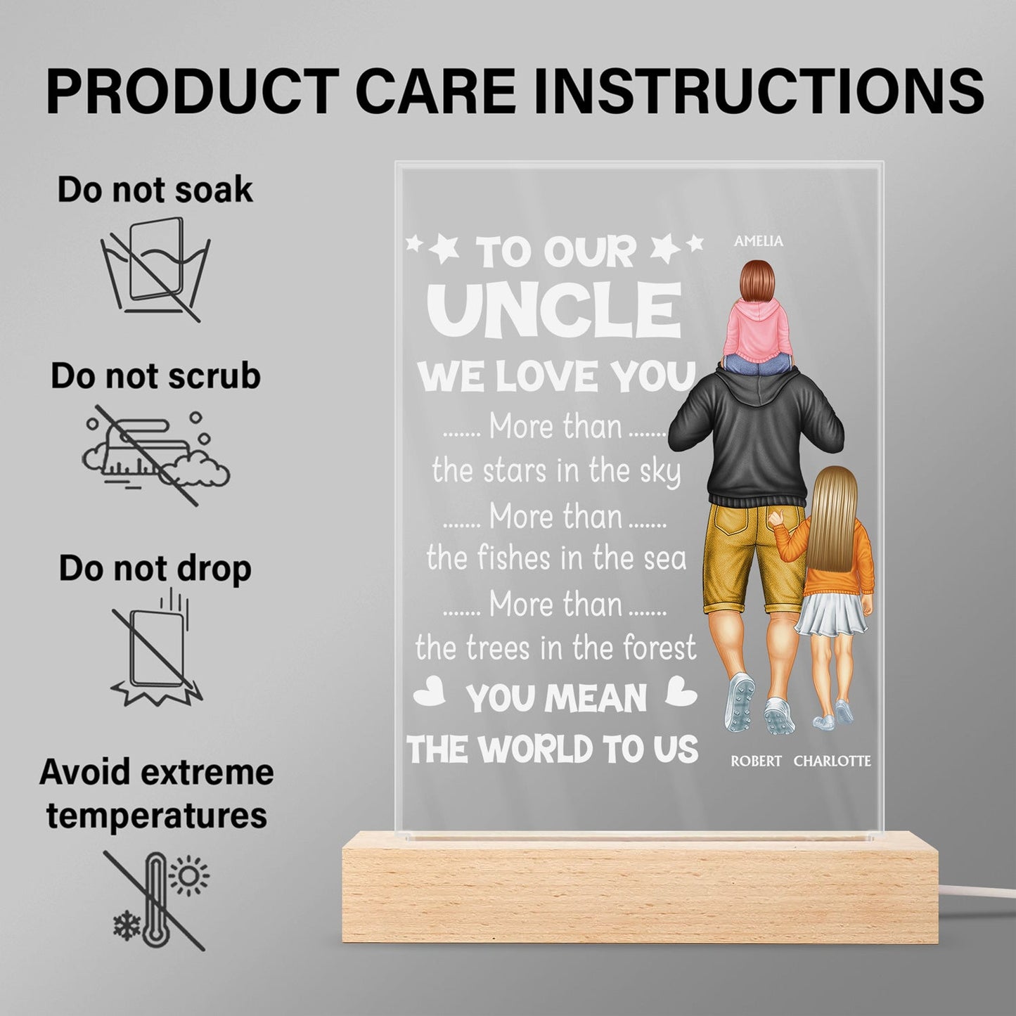 Custom 'You Mean The World To Me' Night Light - Best Gift for Dad Father Grandpa