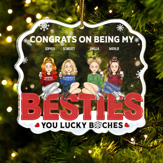 Congrats On Being My Bestie Cartoon - Christmas Gift For Women - Personalized Custom Shaped Acrylic Ornament