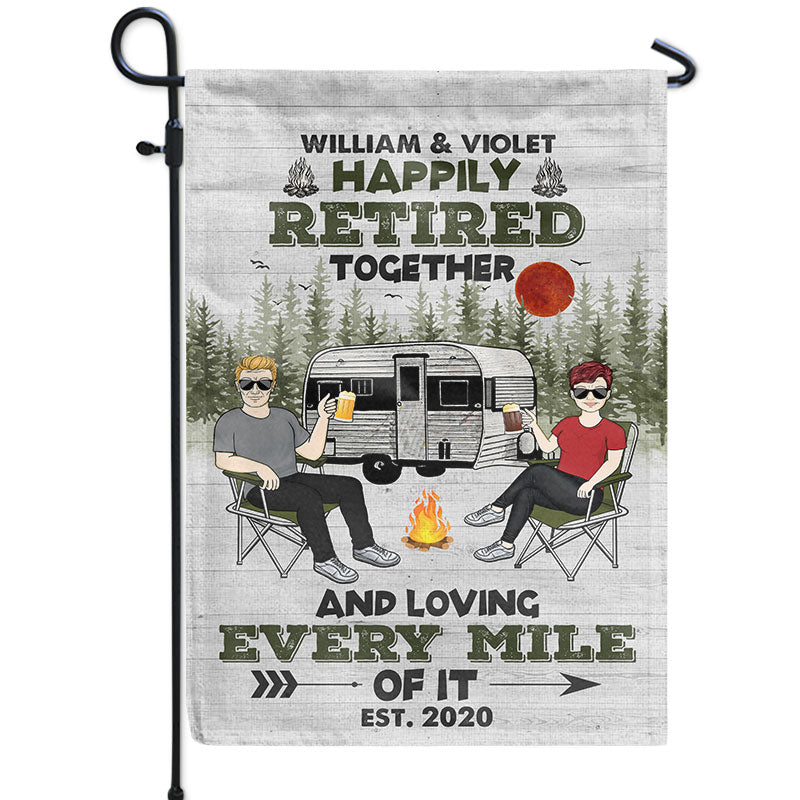 “Camping Happily Retired Together” Personalized Flag - Custom Garden Flag for Couple
