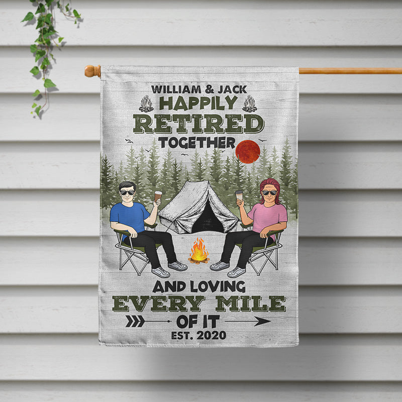 “Camping Happily Retired Together” Personalized Flag - Custom Garden Flag for Couple