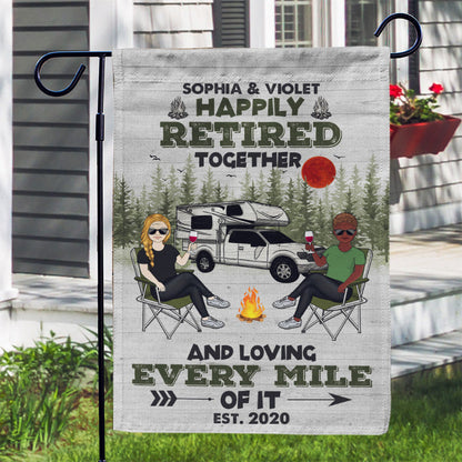 “Camping Happily Retired Together” Personalized Flag - Custom Garden Flag for Couple