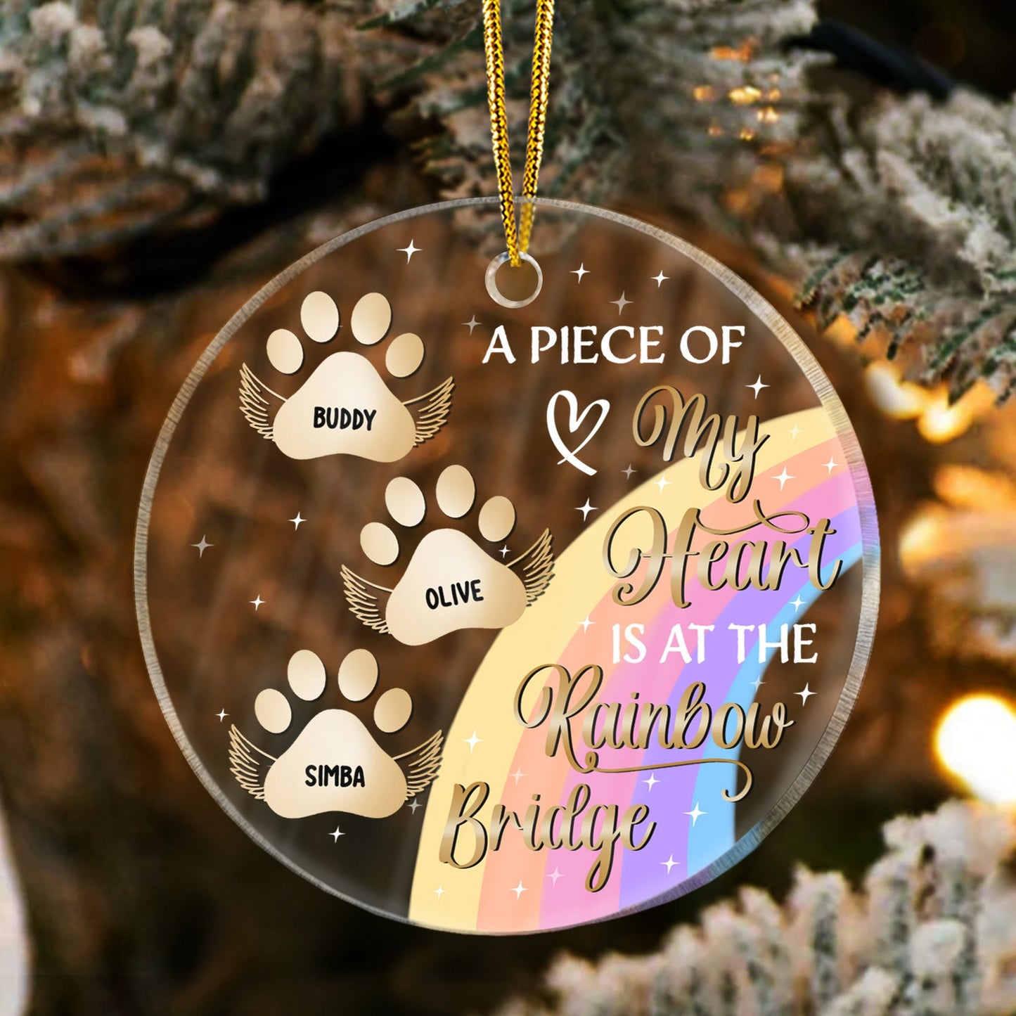 My Heart Is At The Rainbow Bridge - Christmas Memorial Gift For Dog Lovers - Personalized Custom Circle Acrylic Ornament