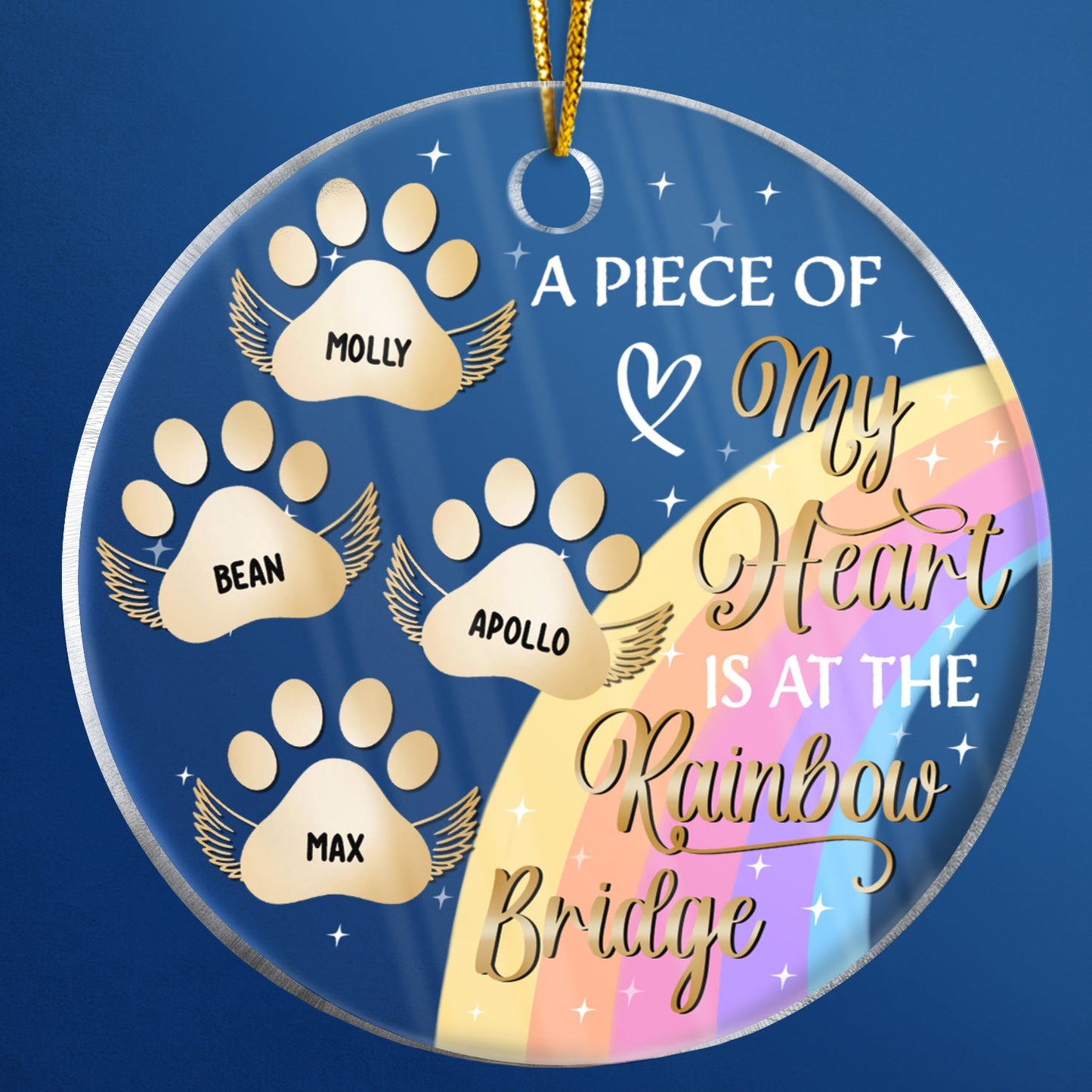 My Heart Is At The Rainbow Bridge - Christmas Memorial Gift For Dog Lovers - Personalized Custom Circle Acrylic Ornament