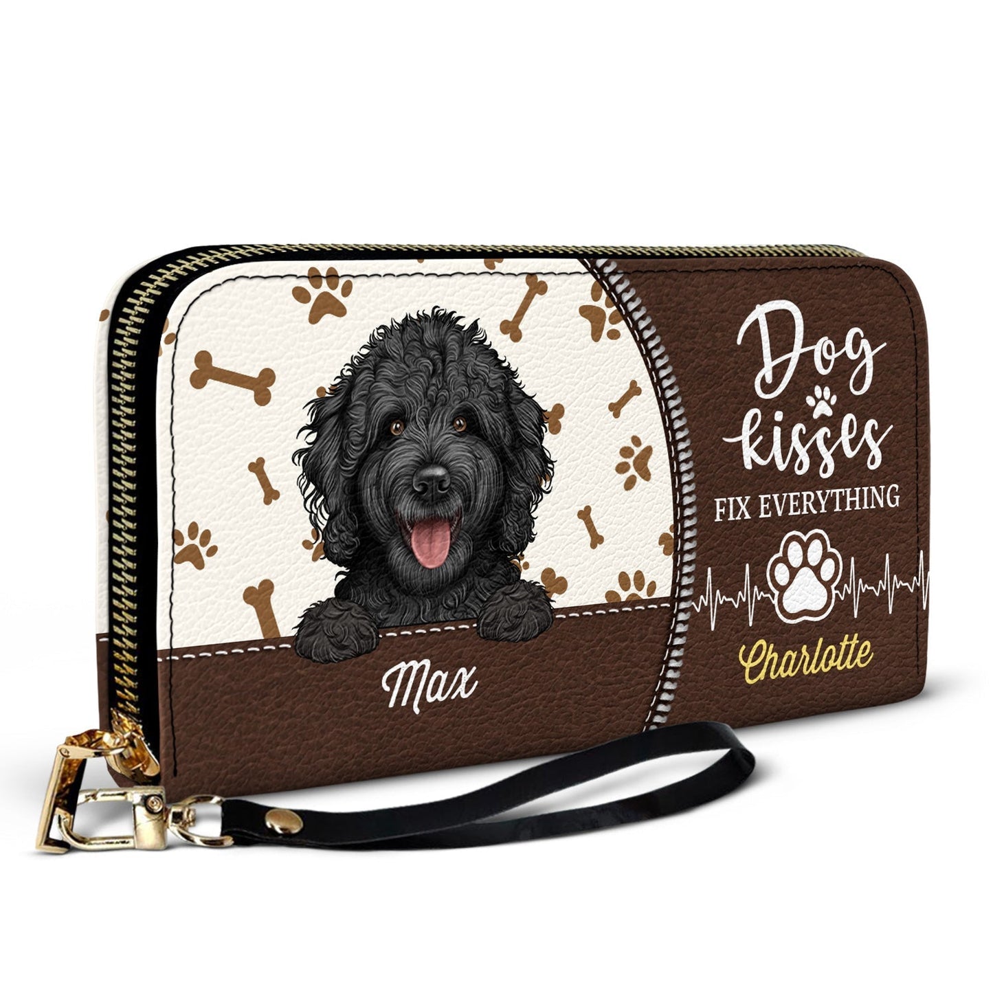 Dog Kisses Fix Everything - Personalized Leather Long Wallet