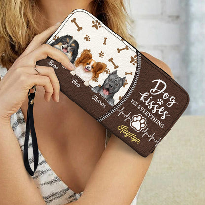 Dog Kisses Fix Everything - Personalized Leather Long Wallet
