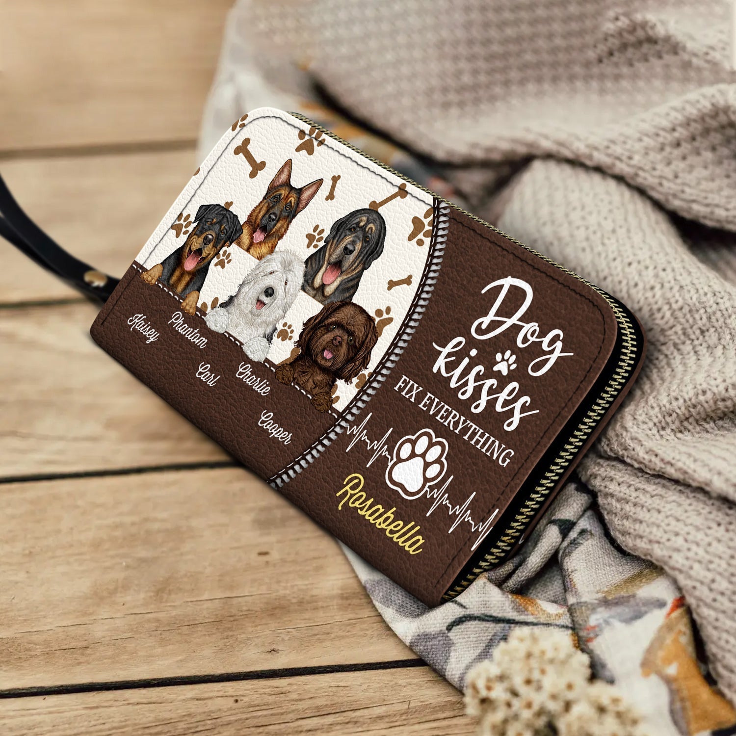 Dog Kisses Fix Everything - Personalized Leather Long Wallet
