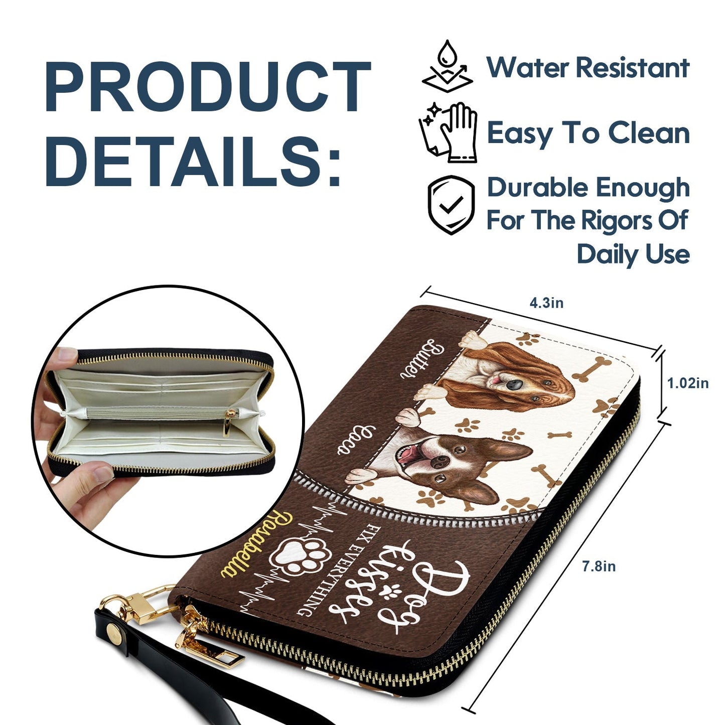 Dog Kisses Fix Everything - Personalized Leather Long Wallet