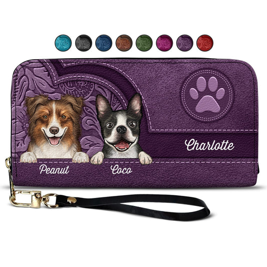 Personalized Cute Dogs Aesthetic Pattern Leather Long Wallet - Birthday Gift For Dog Mom, Dog Lovers