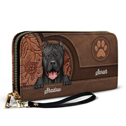 Personalized Cute Dogs Aesthetic Pattern Leather Long Wallet - Birthday Gift For Dog Mom, Dog Lovers