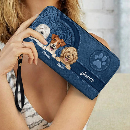 Personalized Cute Dogs Aesthetic Pattern Leather Long Wallet - Birthday Gift For Dog Mom, Dog Lovers