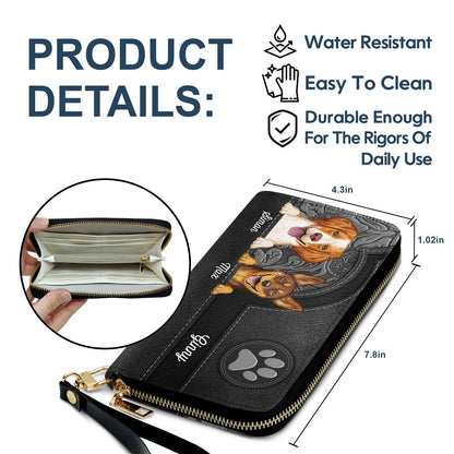 Personalized Cute Dogs Aesthetic Pattern Leather Long Wallet - Birthday Gift For Dog Mom, Dog Lovers