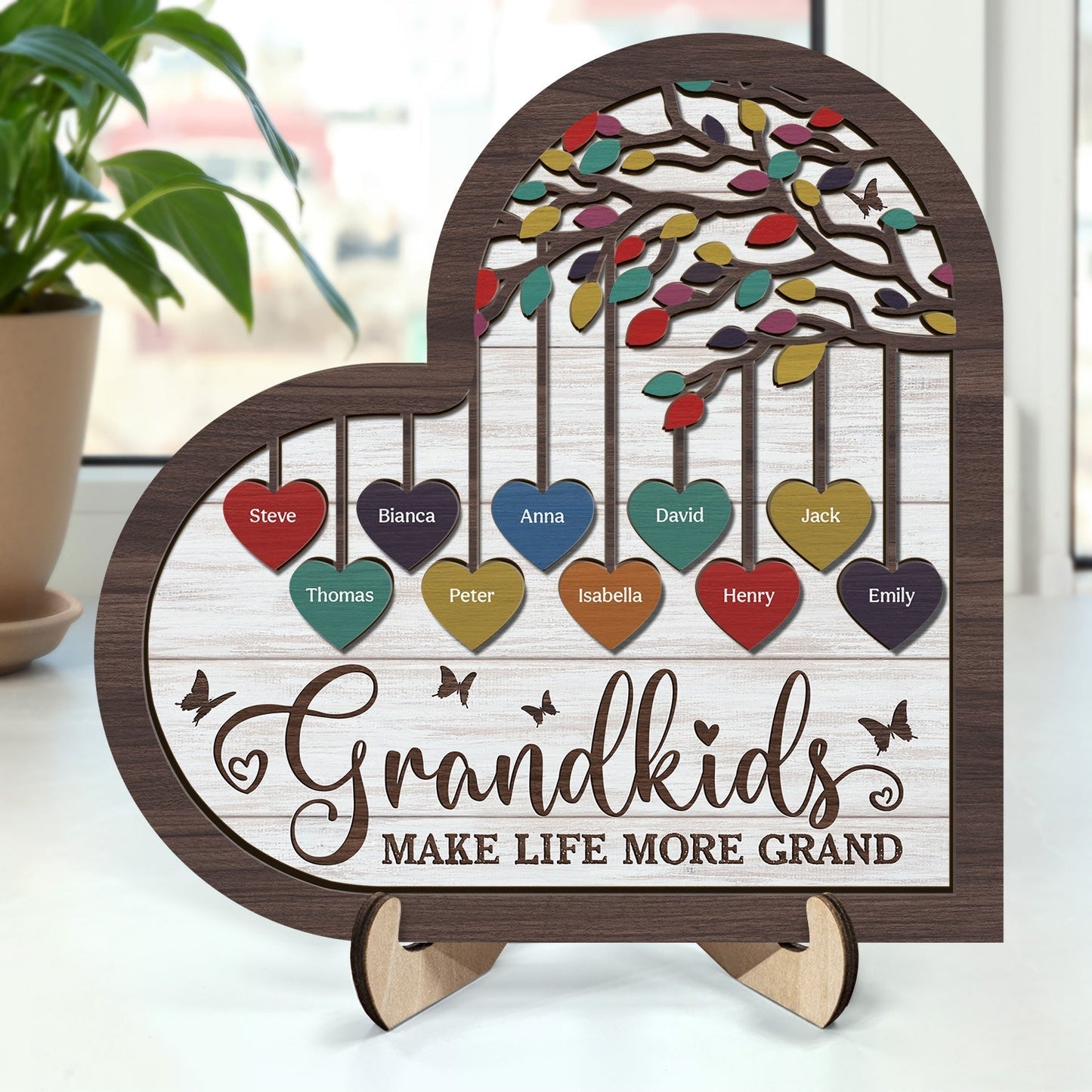 Grandkids Make Life Grand - Personalized 2-Layered Wooden Plaque