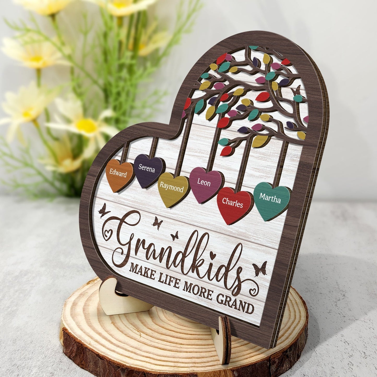Grandkids Make Life Grand - Personalized 2-Layered Wooden Plaque