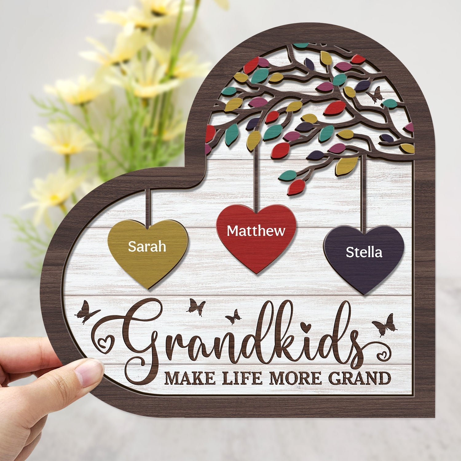 Grandkids Make Life Grand - Personalized 2-Layered Wooden Plaque