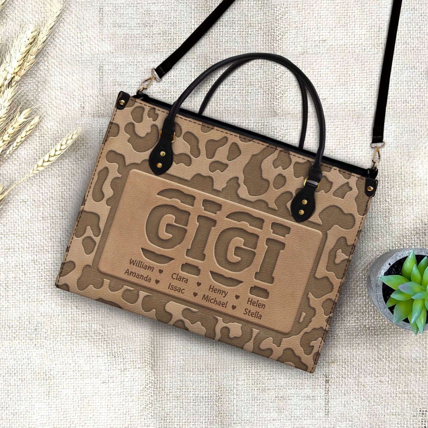 Personalized 'GRANDMA' Leather Tote Bag with Grandchildren's Names
