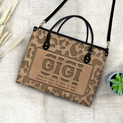 Personalized 'GRANDMA' Leather Tote Bag with Grandchildren's Names