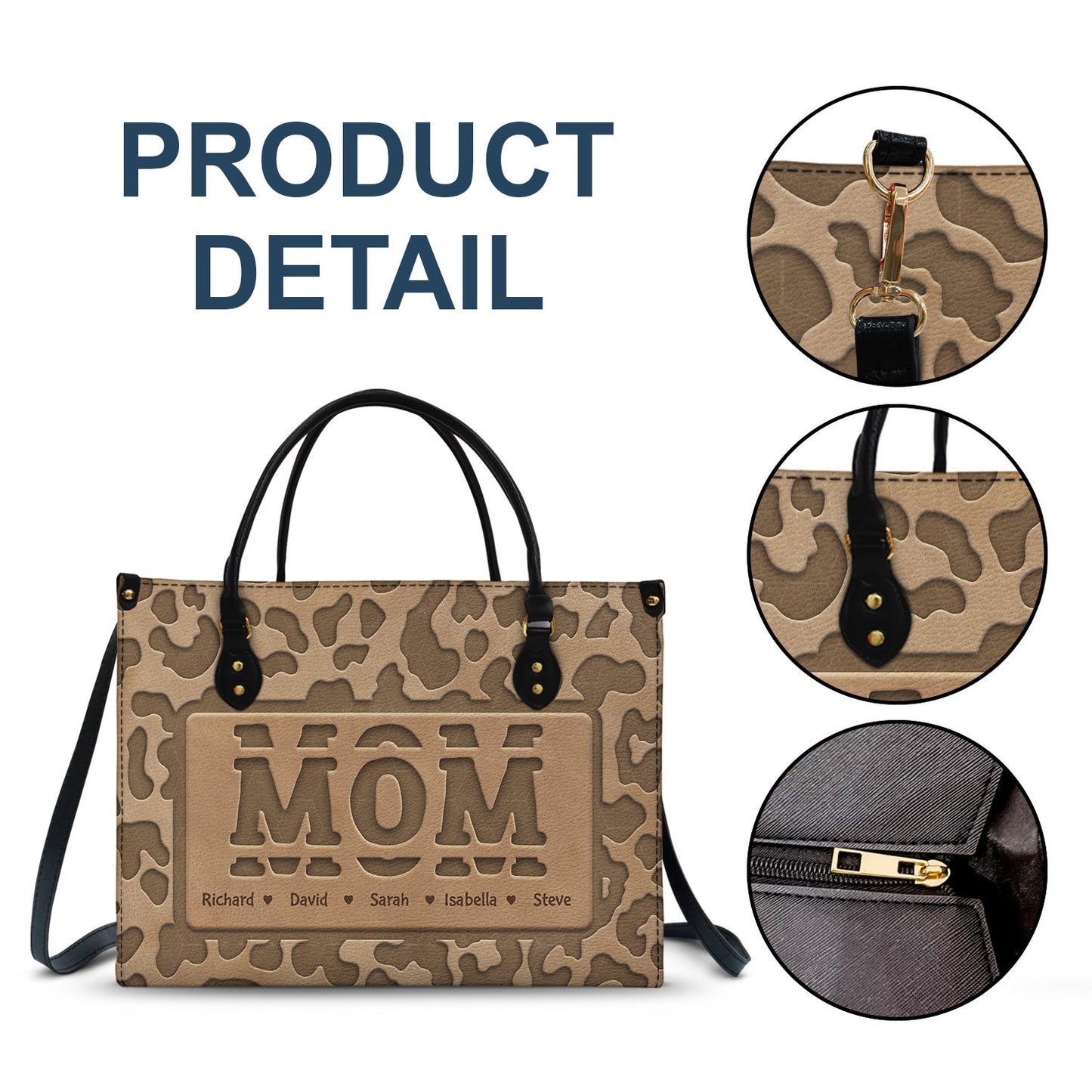 Personalized 'GRANDMA' Leather Tote Bag with Grandchildren's Names