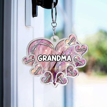 Grandma Mom Title Lovely Hearts - Birthday, Loving Gift For Mother, Grandmother - Personalized Cutout Acrylic Keychain