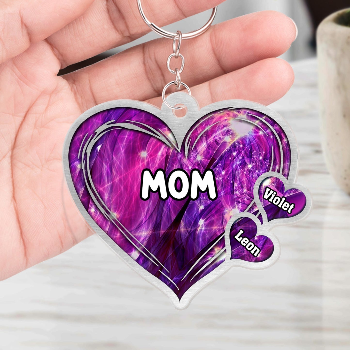 Grandma Mom Title Lovely Hearts - Birthday, Loving Gift For Mother, Grandmother - Personalized Cutout Acrylic Keychain