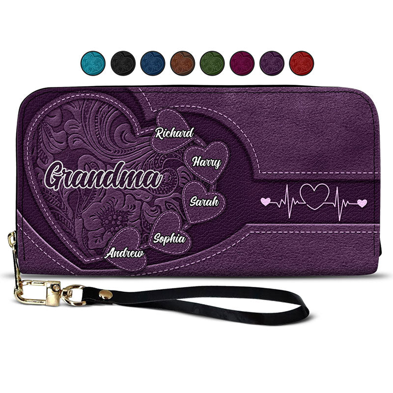 Personalized Grandma's Sweethearts Leather Wallet with Custom Names