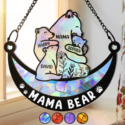 Mama Bear We Love You To The Moon & Back - Personalized Window Hanging Suncatcher Ornament