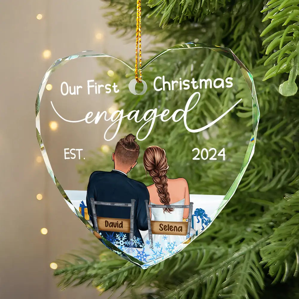 Gift For Couples - Our First Christmas Married Couples - Personalized Heart Shaped Glass Ornament