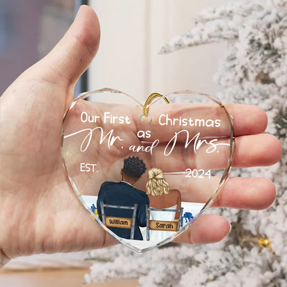 Our First Christmas Married Couples - Personalized Heart Shaped Glass Ornament