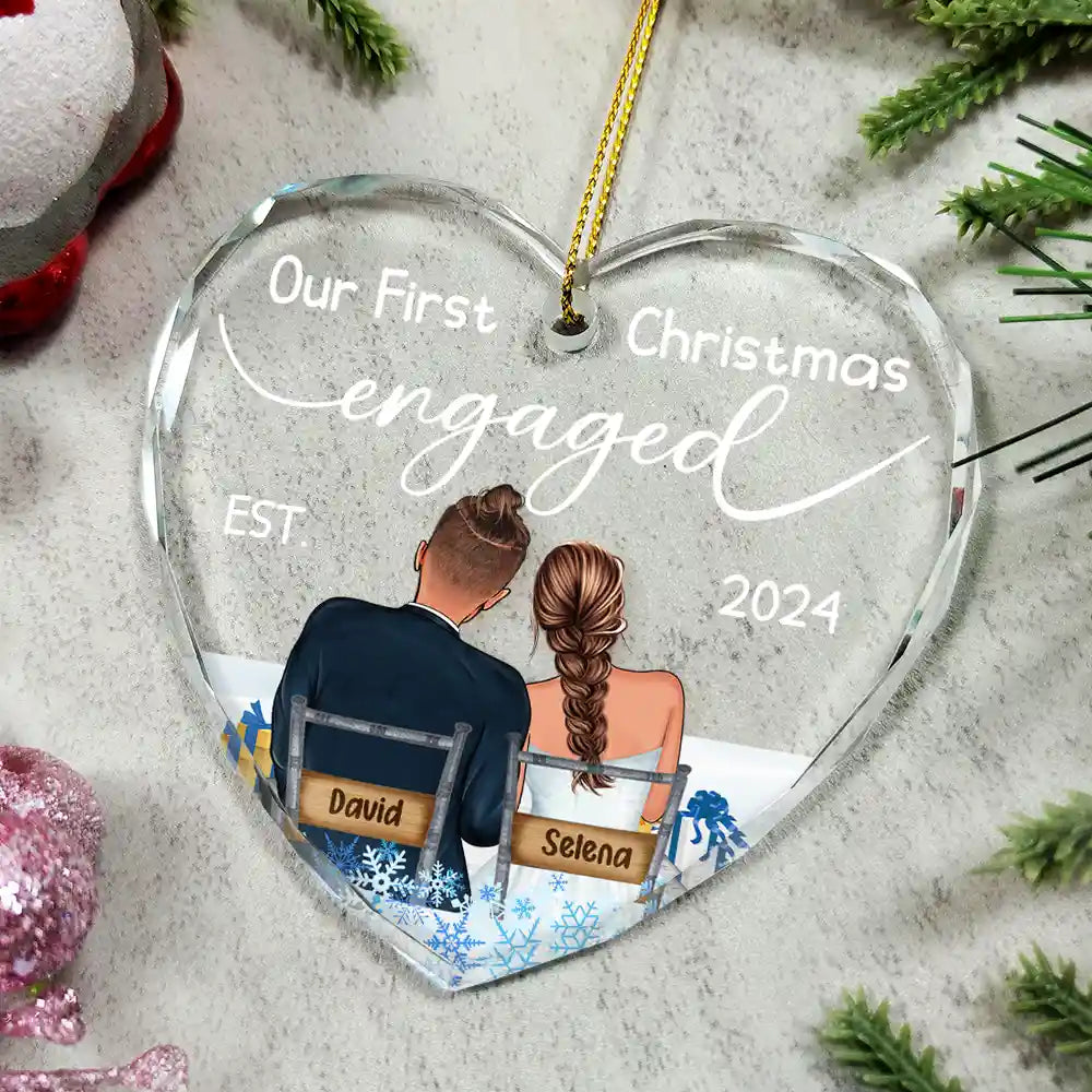 Our First Christmas Married Couples - Personalized Heart Shaped Glass Ornament