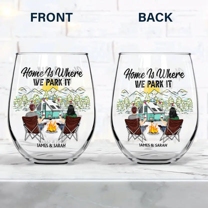 Campsite, Camping - Happy Camper - Personalized Stemless Wine Glass