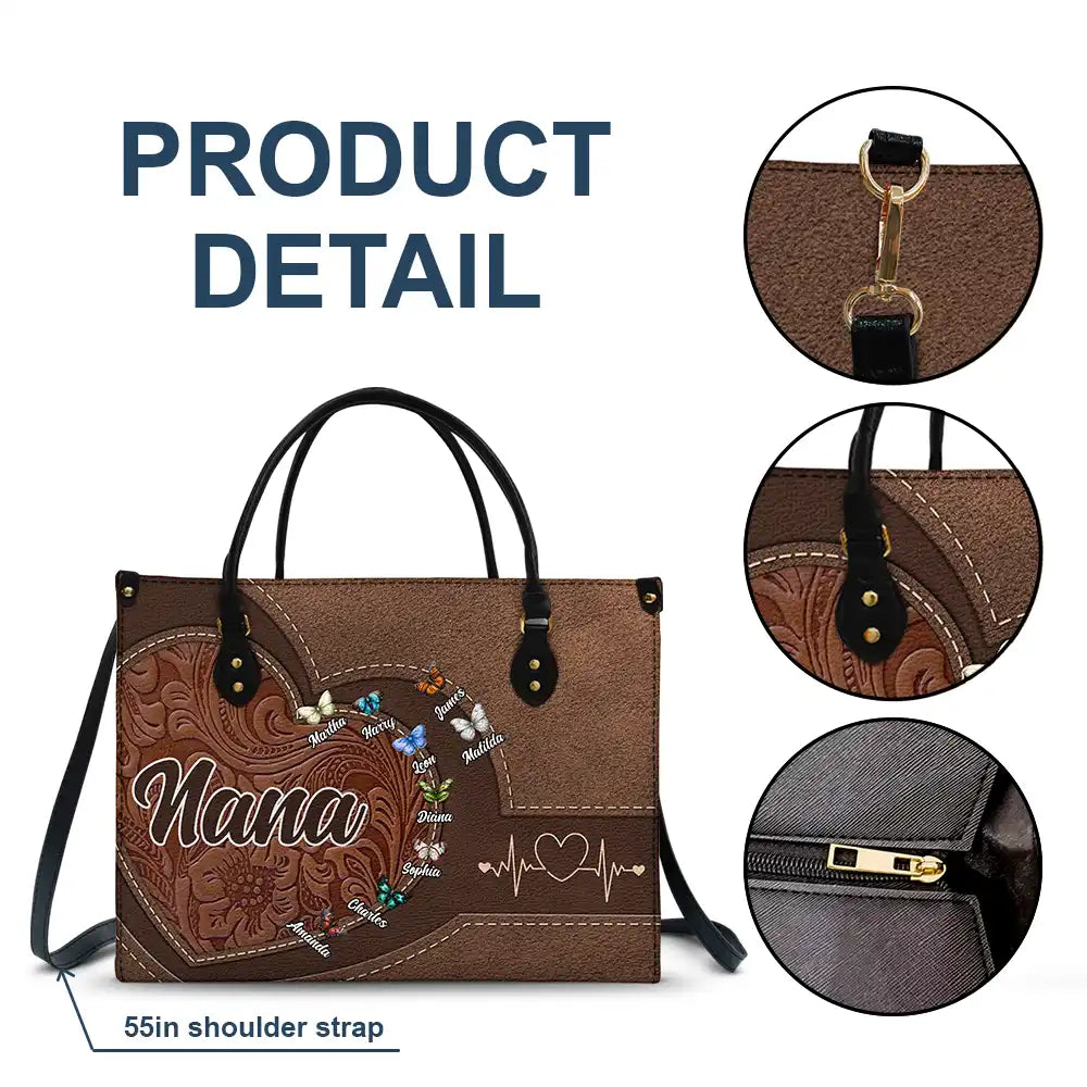 Gift For Grandma,Gift For Mother,Gift For Women,Happy - Grandma Mom Butterflies - Personalized Leather Bag