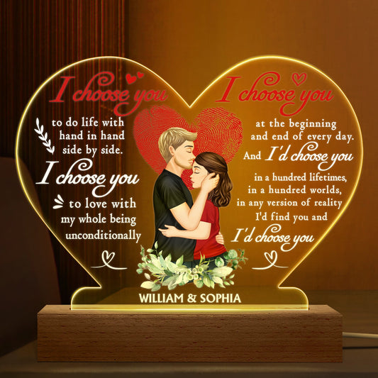 Personalized 'I Choose You' Heart 3D LED Light for Couples & Anniversary