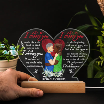 Family Husband And Wife I Choose You - Gift For Couples - Personalized Custom 3D Led Light Wooden Base