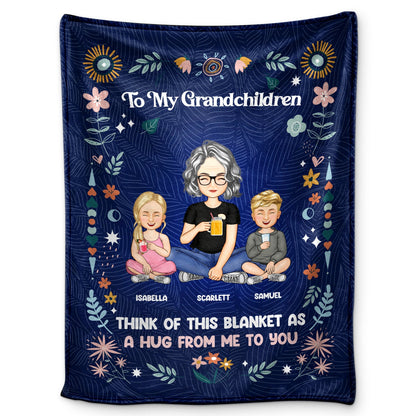 Grandma Mother Think Of This Blanket - Gift For Granddaughter, Grandson, Kids - Personalized Fleece Blanket