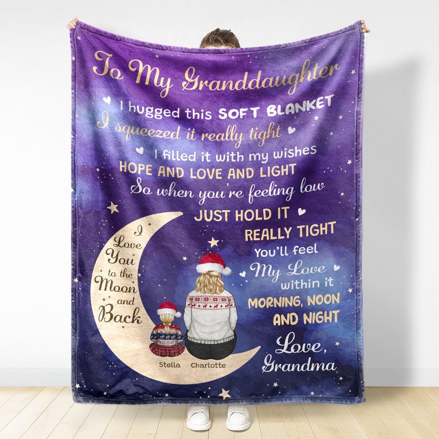 Grandma Mother I Love You To The Moon - Christmas, Gift For Granddaughter, Grandson, Kids - Personalized Fleece Blanket