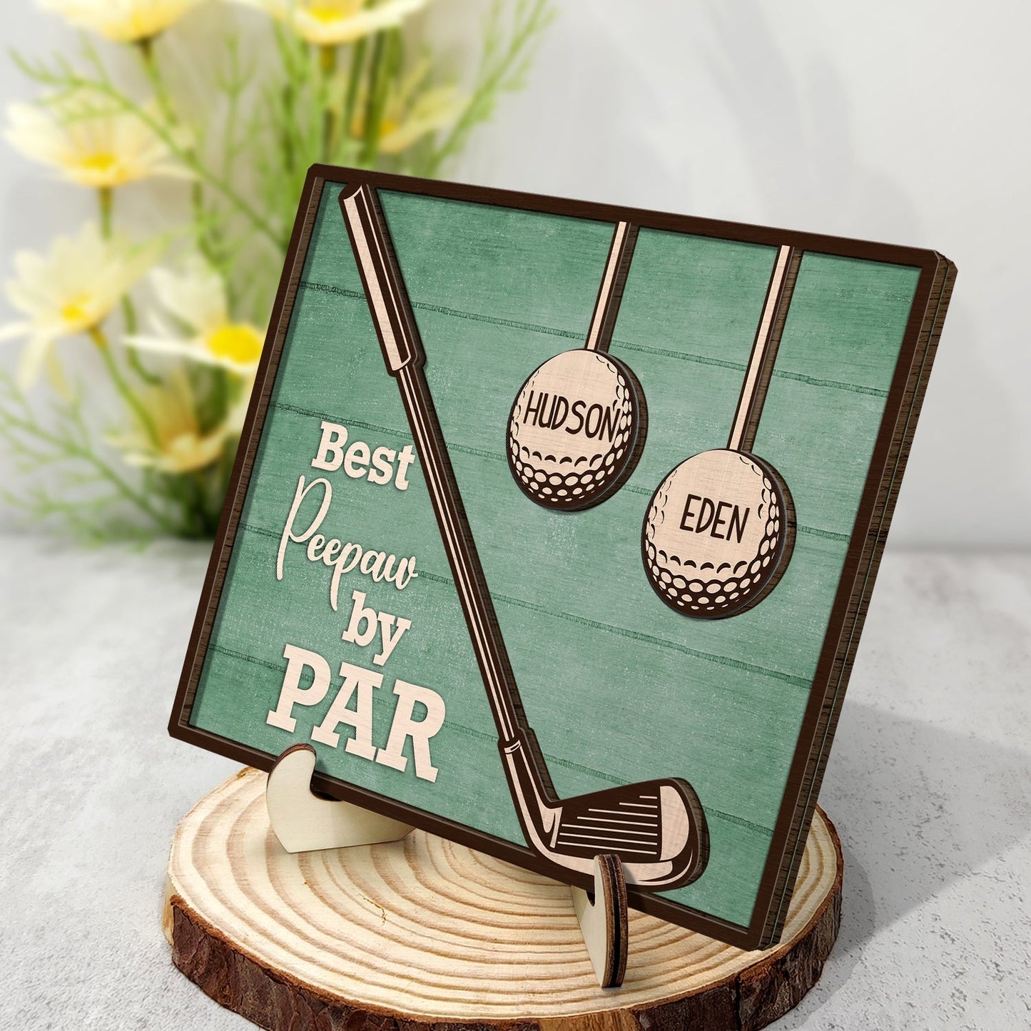 Best Dad & Grandpa By Par - Personalized 2-Layered Wooden Plaque
