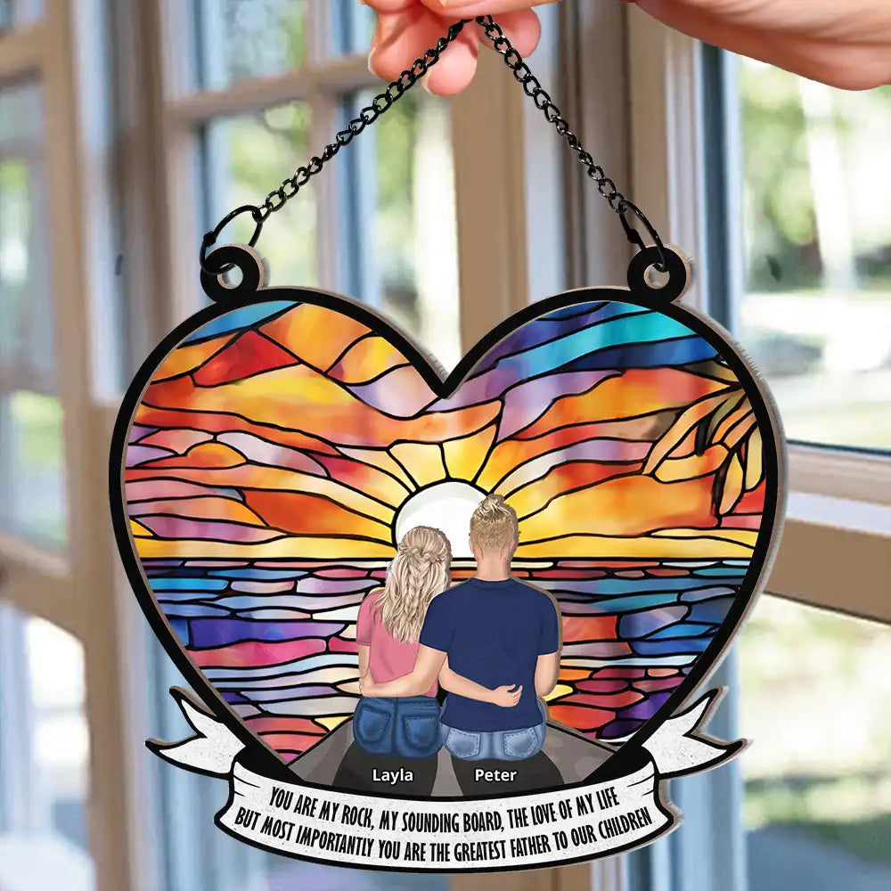 The Greatest Father To Our Children - Personalized Window Hanging Suncatcher Ornament