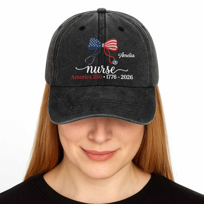 T-Shirt / Hoodie material and size view - Personalized Nurse Patriotic Denim Cap
