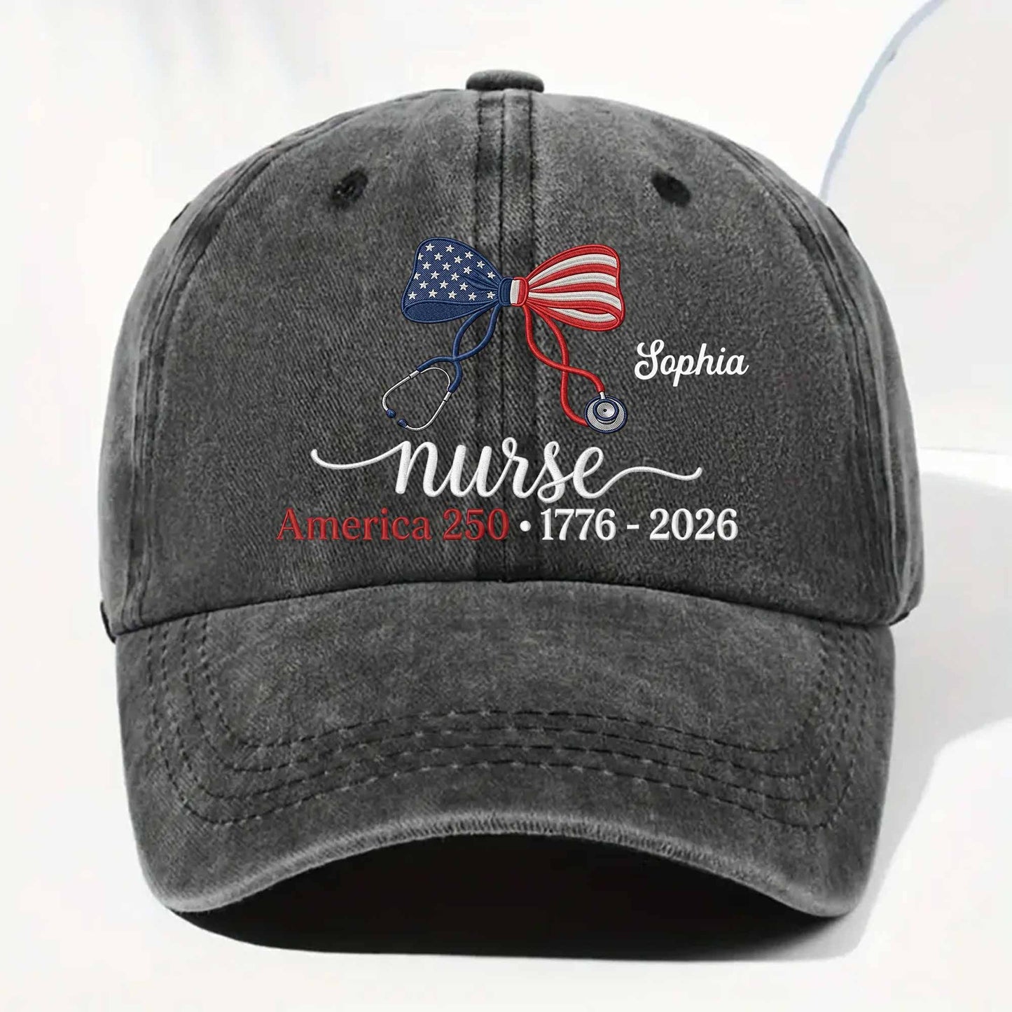 Personalized Nurse Patriotic Denim Cap personalization view for Nurse