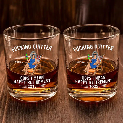 Retirement, Gift For Grandparents, Parents, Gift For Yourself, Gift For Men, Gift For Women, Gifts For Colleagues - Oops I Mean Happy Retirement - Personalized Whiskey Glass