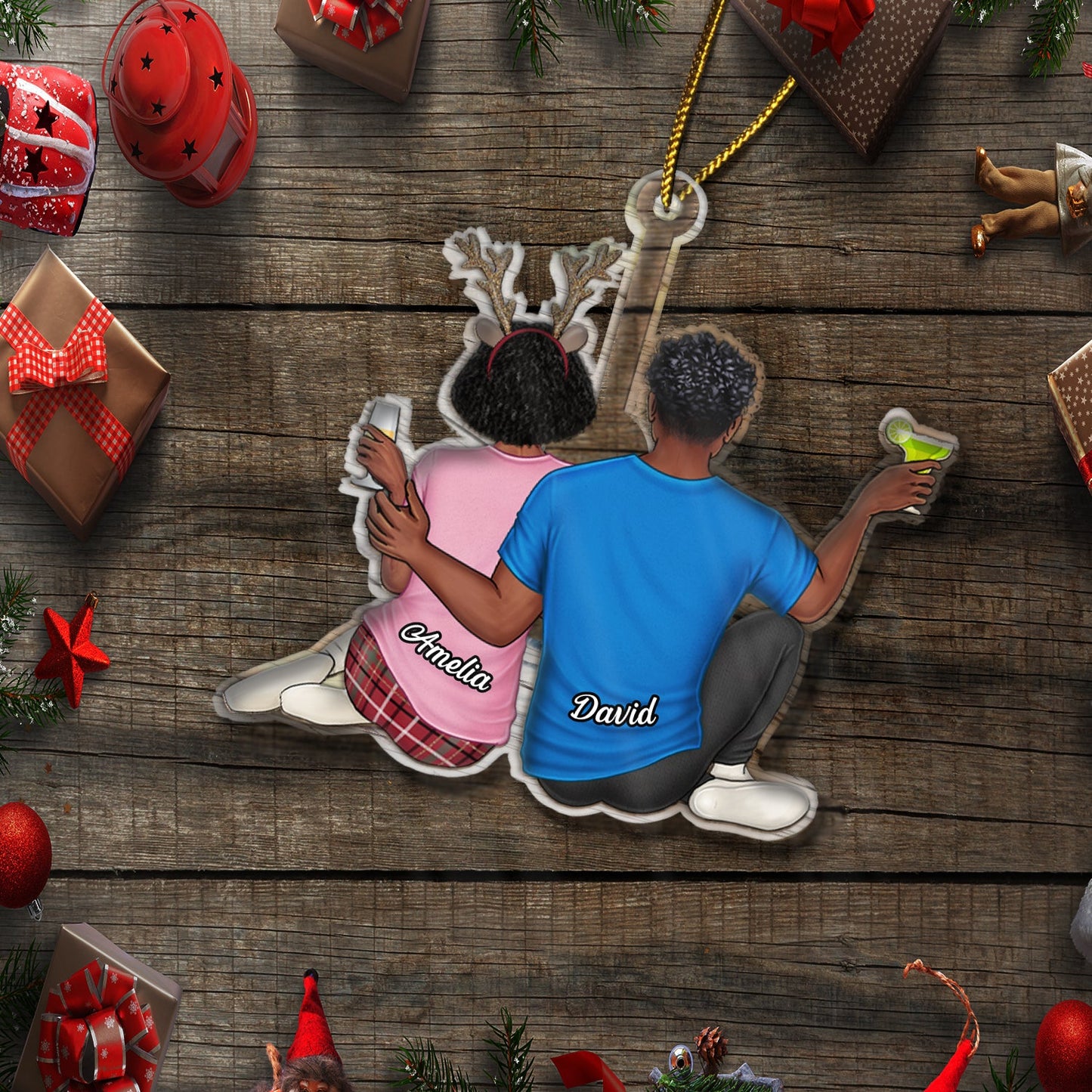 Personalized Christmas Couple Ornament with Names - Custom Acrylic Keepsake