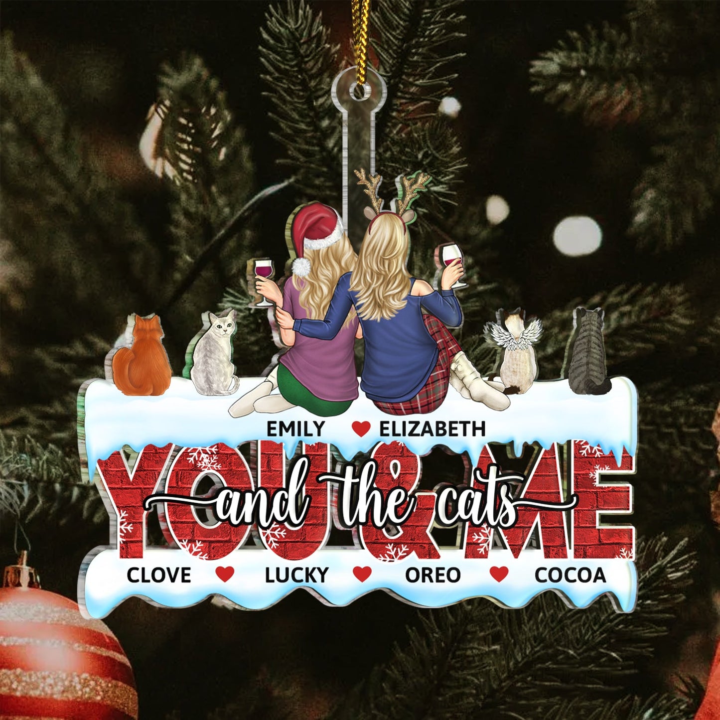 You & Me And The Dogs - Christmas Gift For Couples, Dog Lovers, Cat Lovers, Pet Lovers - Personalized Cutout Acrylic Ornament