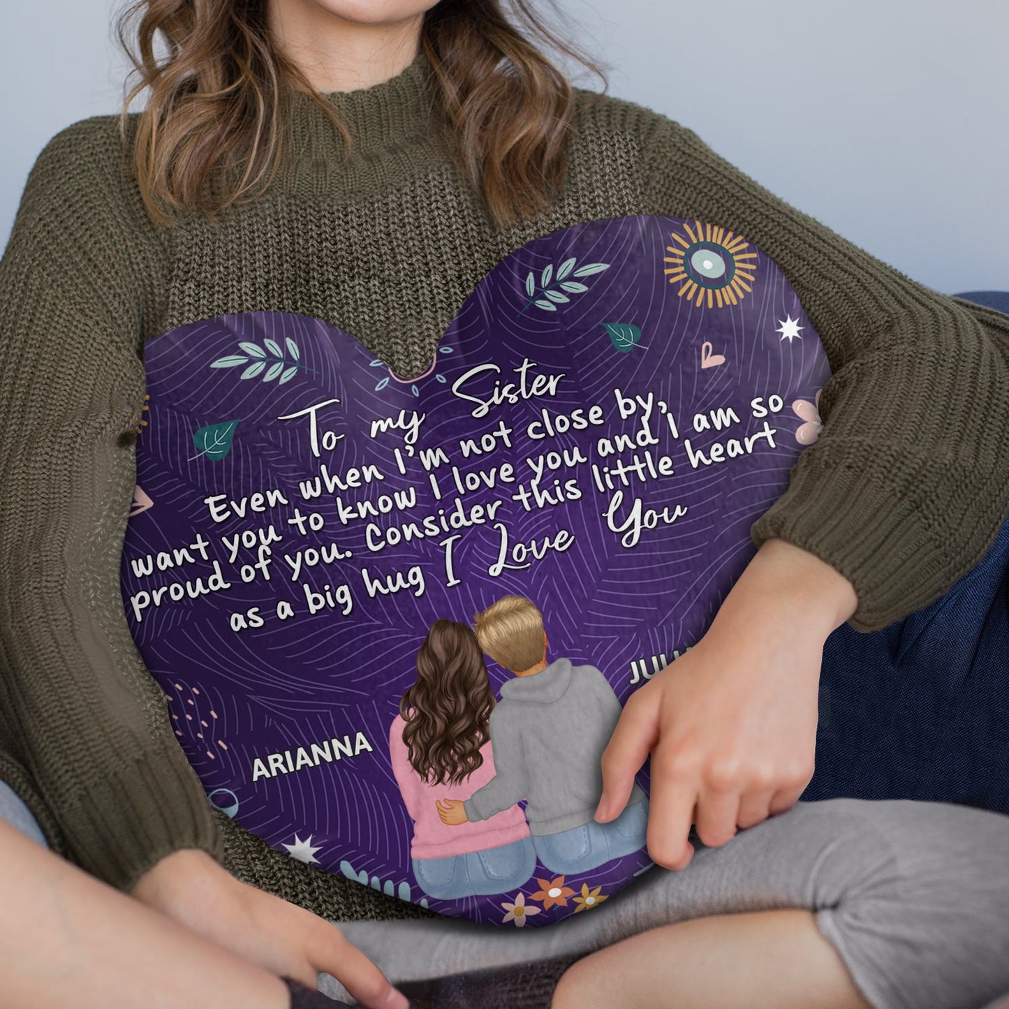 Personalized Heartfelt "Big Hug" Pillow for Sisters & Best Friends