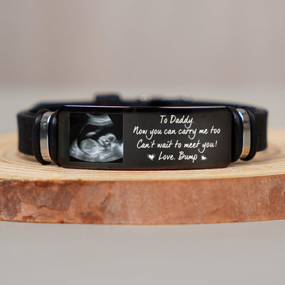 Custom Photo Now You Can Carry Me Too - Gift For Dad, Father, New Parents - Personalized Engraved Bracelet