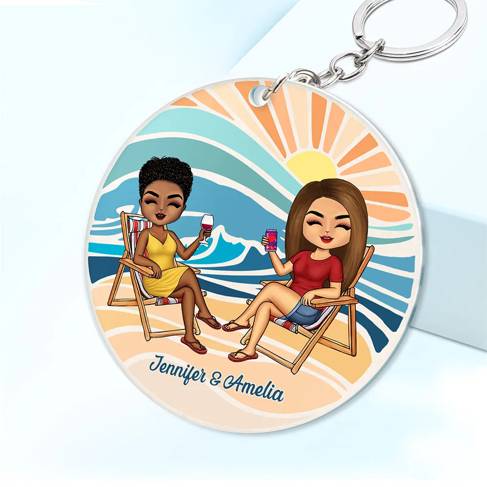 Husband And Wife Beach Sunset Chibi Couple - Personalized Acrylic Keychain