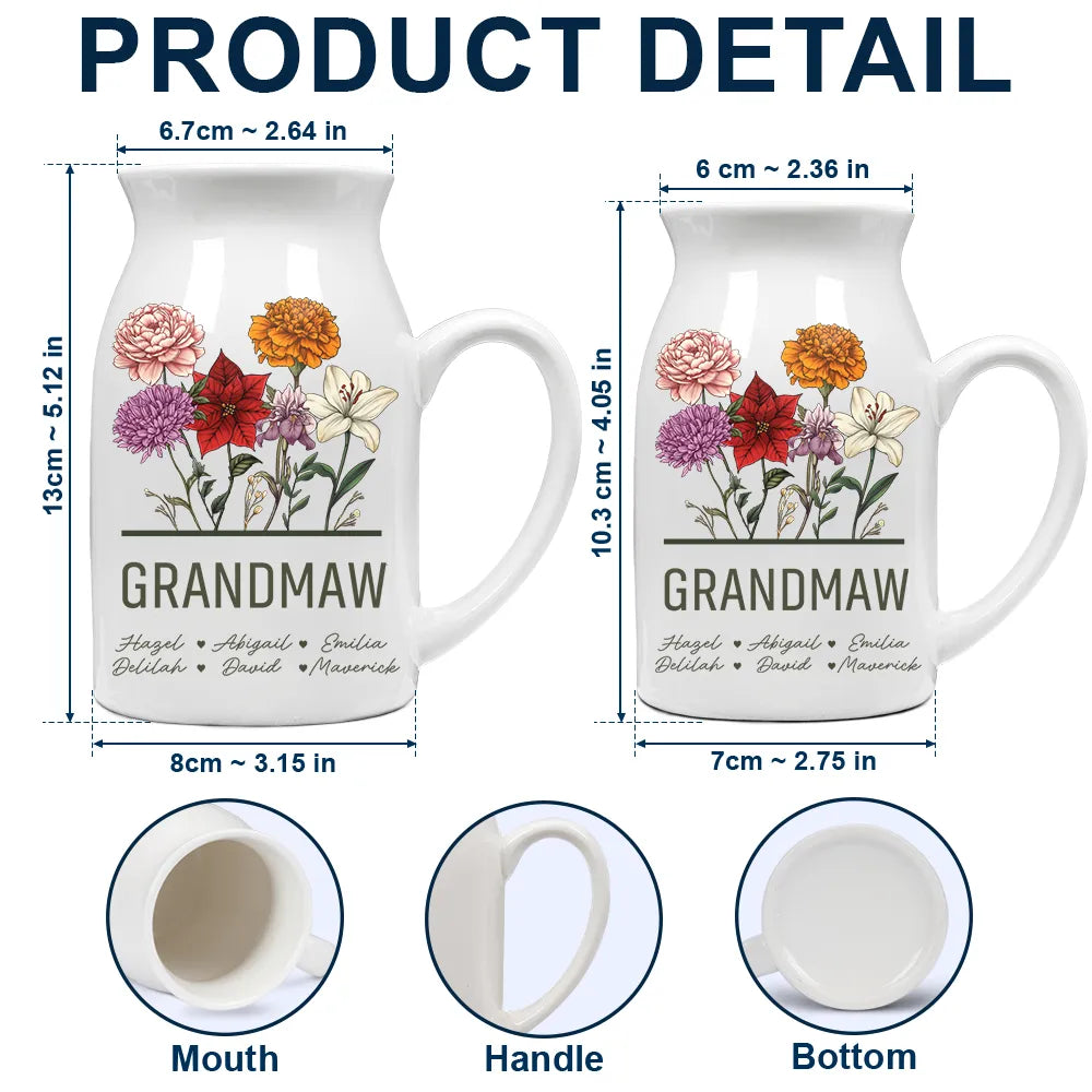 Gift For Wife,Gift For Mother,Gift For Grandma,Happy - Nana Grandma Mom Birth Flowers - Personalized Ceramic Flower Vase