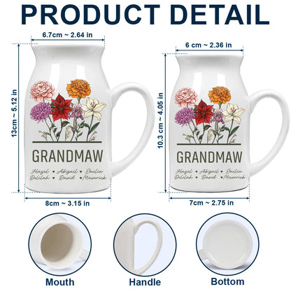 Gift For Wife,Gift For Mother,Gift For Grandma,Happy - Nana Grandma Mom Birth Flowers - Personalized Ceramic Flower Vase