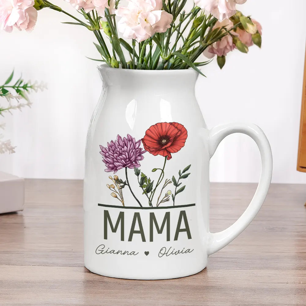 Gift For Wife,Gift For Mother,Gift For Grandma,Happy - Nana Grandma Mom Birth Flowers - Personalized Ceramic Flower Vase