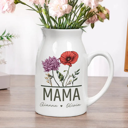 Gift For Wife,Gift For Mother,Gift For Grandma,Happy - Nana Grandma Mom Birth Flowers - Personalized Ceramic Flower Vase