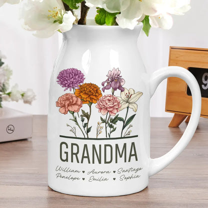 Gift For Wife,Gift For Mother,Gift For Grandma,Happy - Nana Grandma Mom Birth Flowers - Personalized Ceramic Flower Vase
