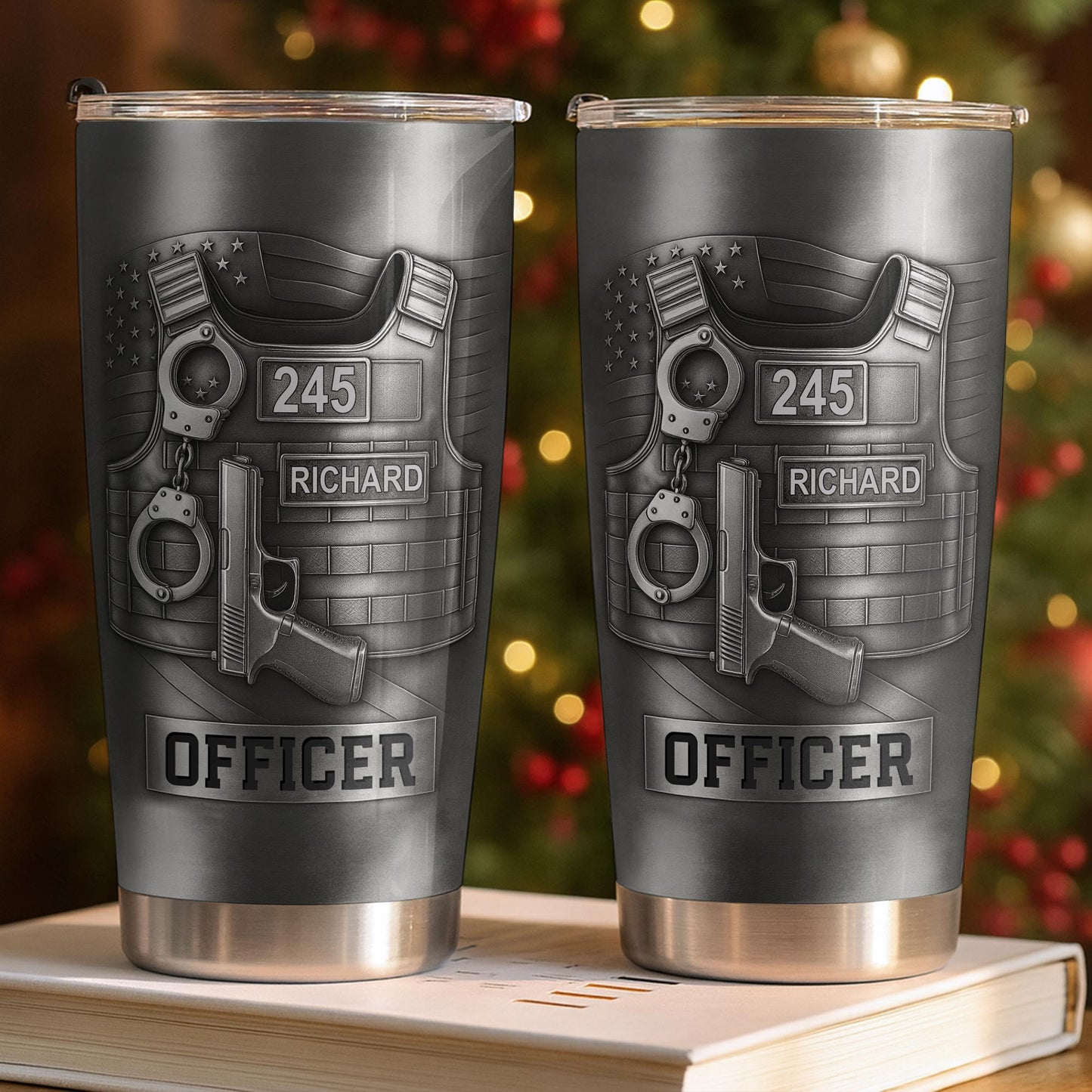 Tumbler material and size view - Personalized Police Officer Tumbler
